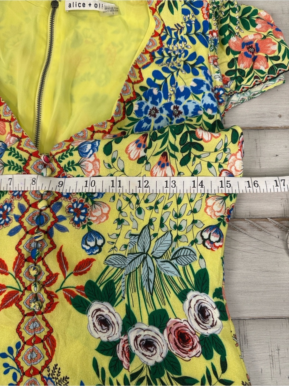 Alice + Olivia Hadley Yellow Floral Mini Fit & Flare Dress Size 6 - Picture 5 of 9
